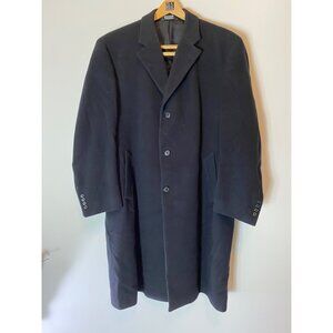 Joseph A. Banks Classic Black 100% Wool Long Mens Overcoat Outerwear 42R
